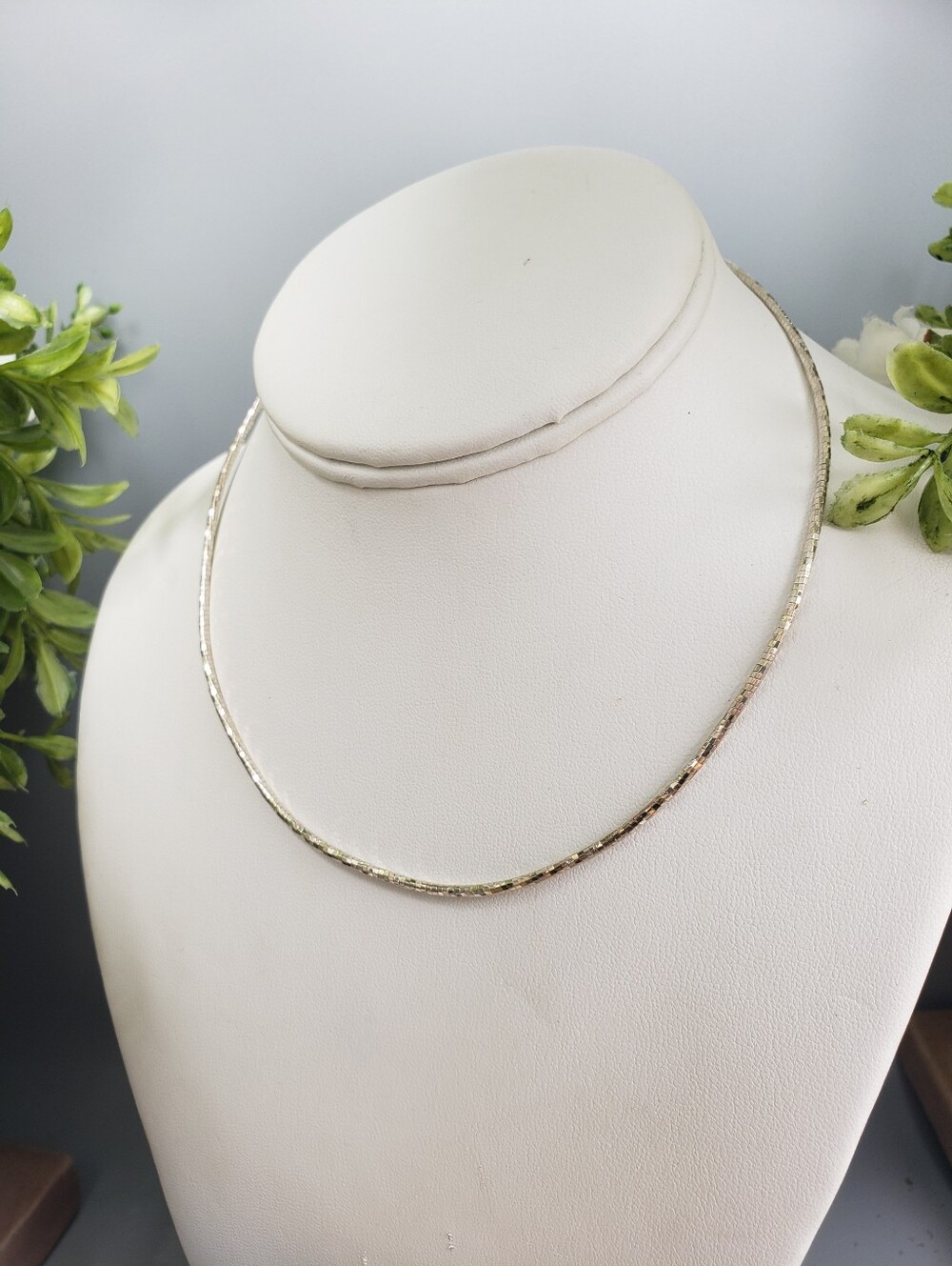 Sterling Silver Diamond Cut Omega Choker Necklace - .925 Italian Classic Staple